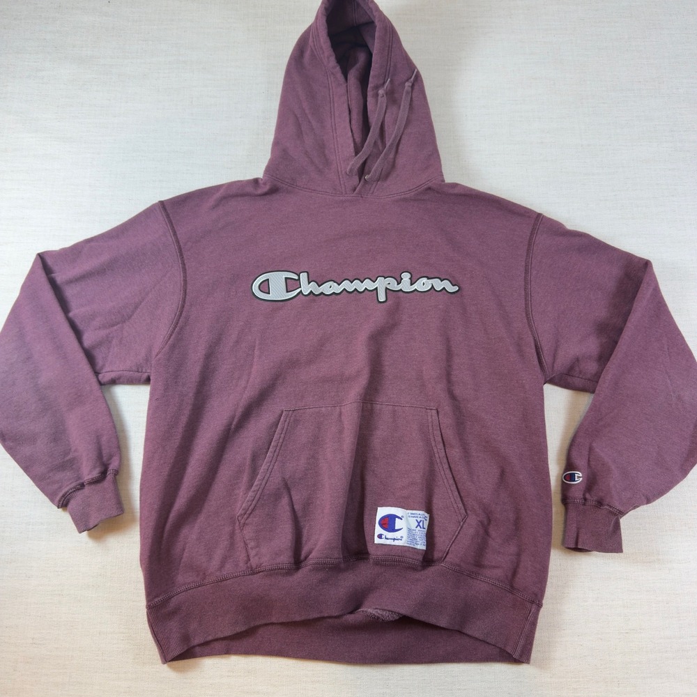 Champion Mens XL Maroon Heather Script Logo Hoodie Sweatshirt Burgundy Jock Tag